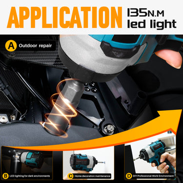 Product Display of Handheld Cordless Impact Screwdriver, Ideal for Woodworking, Renovation, Fast and Efficient Work