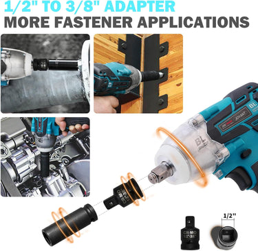 High-power cordless impact wrench for car tire removal, professional repair and DIY projects. Easily breaks loose stubborn and large fasteners.
