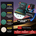 Cordless Random Orbital Sander, battery-powered, no power cord required, ideal for sanding in woodworking, renovation and other applications.