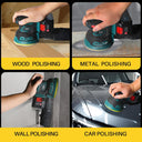 Cordless Random Orbital Sander, battery-powered, no power cord required, ideal for sanding in woodworking, renovation and other applications.