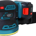 Cordless Random Orbital Sander, battery-powered, no power cord required, ideal for sanding in woodworking, renovation and other applications.