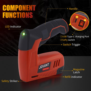 COMPONENT FUNCTIONS: Handle LED Indicator USB Type-C charging Port Safty switch Switch Trigger MagazineLatch Refill indicator Safety Striker·