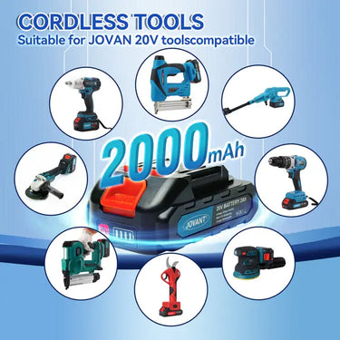 20V 2.0Ah BATTERY, for JOVANT drills, chainsaws, angle grinders, nail guns, and pruning shears, with cell balancing function, higher battery efficiency and longer service life.