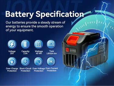 20V 6.0Ah BATTERY for JOVANT drills,chainsaws,angle grinders,nail guns,and pruning shears,with cell balancing function,higher battery efficiency and longer service life.