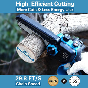 This mini 6 inch handheld chainsaw weighs only 2.59 lbs, is easy for one-handed opeat without effort
