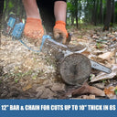 12 inch battery chainsaw enhances the cutting power of a battery chain saw, while significantly reducing its weight.
