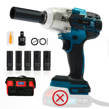 JOVANT cordless impact wrench set, 20V brushless impact gun with storage bag, CR-MO sockets and 1/2" to 3/8" adapter, battery sold separately