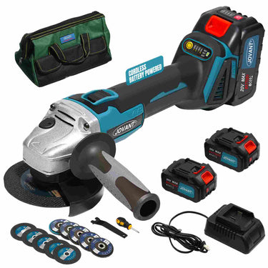 JOVANT PTJ-020 20V Max cordless brushless angle grinder full kit with tool bag, 2 batteries, charger and complete accessories