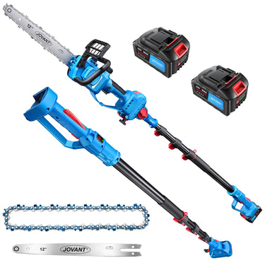 Jovant 2-in-1 cordless pole saw & 12 inch handheld chainsaw complete kit, includes 2pcs 20V batteries, reach up 17.9 feet