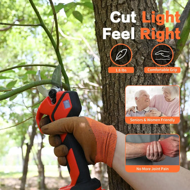 Electric Pruning Shears with reach up to 13-feet telescopic pole.Easily pruning high branches and no need for a ladder.