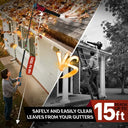 Cordless Pole Leaf Blower features an adjustable telescopic pole that extends up to 15.3 ft