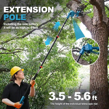 12 inch mini chainsaw and a 5.3FT to 15.3FT Telescoping pole; 1*20V-6A battery; 1-2.4A US standard charger,.In the process of daily use, if you have any questions, please leave a message to us, we will help you solve the problem.