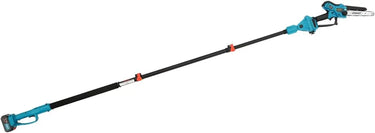 cordless pole saw max reach up 15.3FT(based on a 6-foot user holding the pole) pole for tree trimming without ladder and a 8inch mini chainsaw for wood cutting and branch cutting.