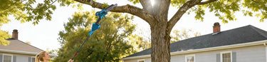 2-in-1 cordless pole saw and 8inch electric saw: You can freely switch between a cordless pole saw max reach up 15.3FT pole for tree trimming without ladder and a 8inch mini chainsaw for wood cutting and branch cutting