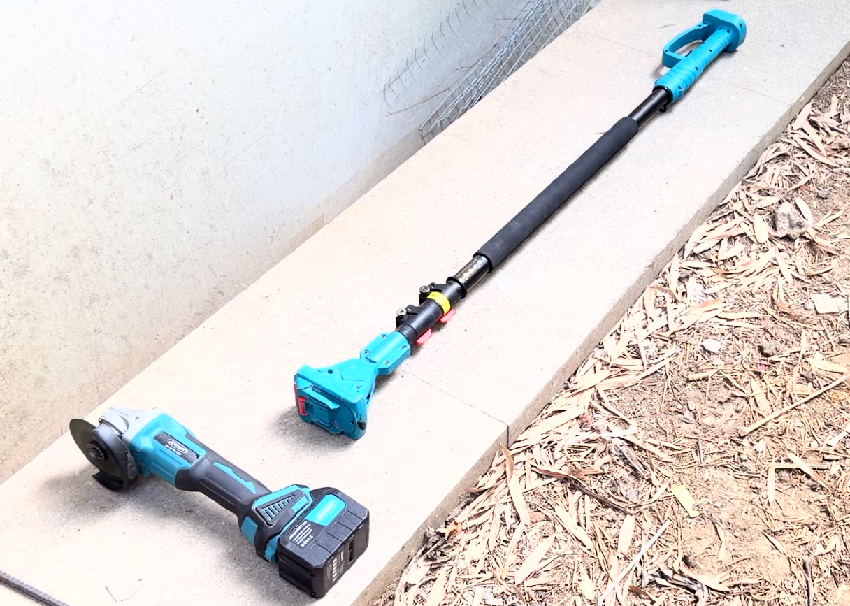 Cordless pole angle grinder with adjustable telescopic pole for high wall and tight corner grinding