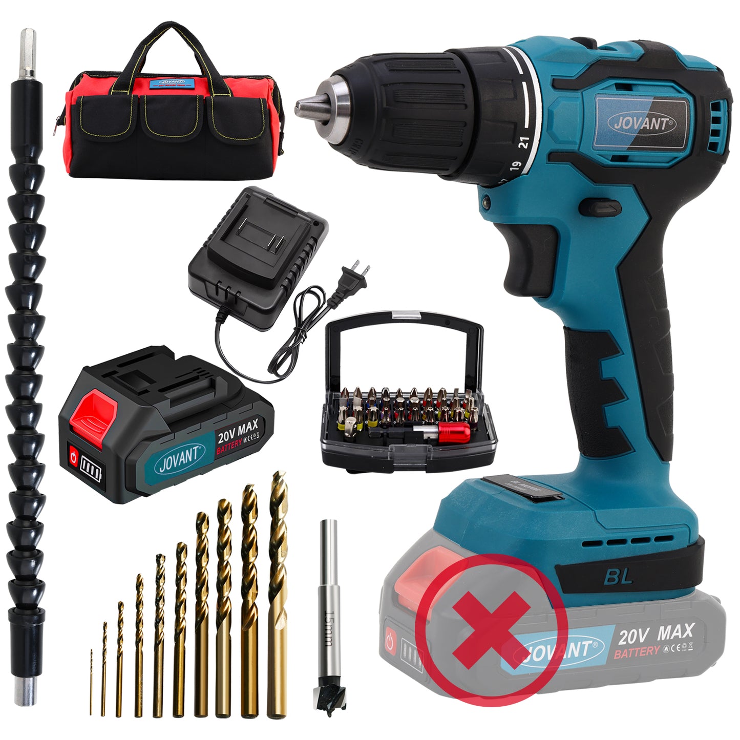 JOVANT Cordless Drill Driver, 21+1 Torque, Makita 18V Battery Compatible