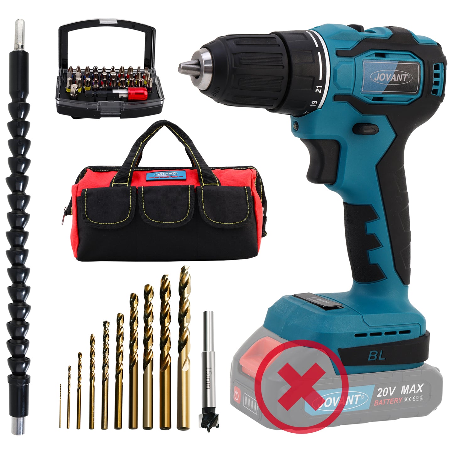 JOVANT Cordless Drill Driver, 21+1 Torque, Makita 18V Battery Compatible