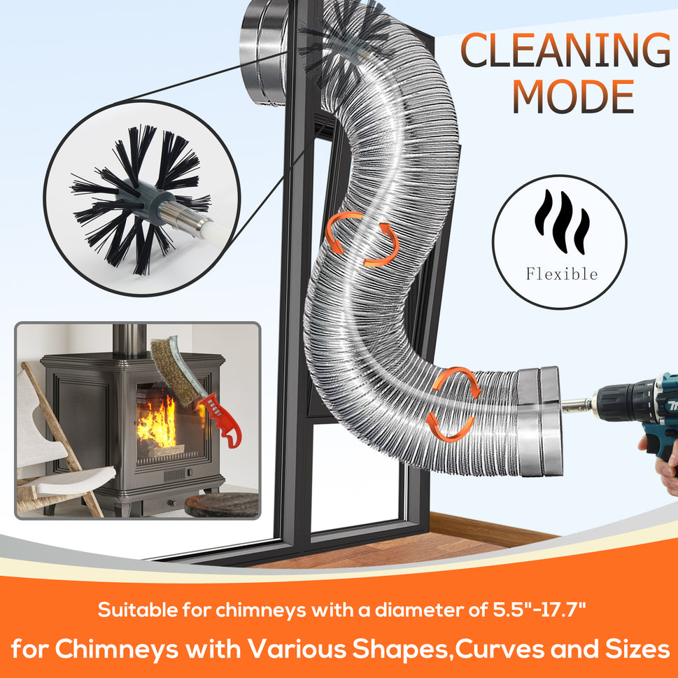 CLEANING MODE  Suitable for chimneys with a diameter of 5.5"-17.7" for Chimneys with Various Shapes,Curves and Sizes