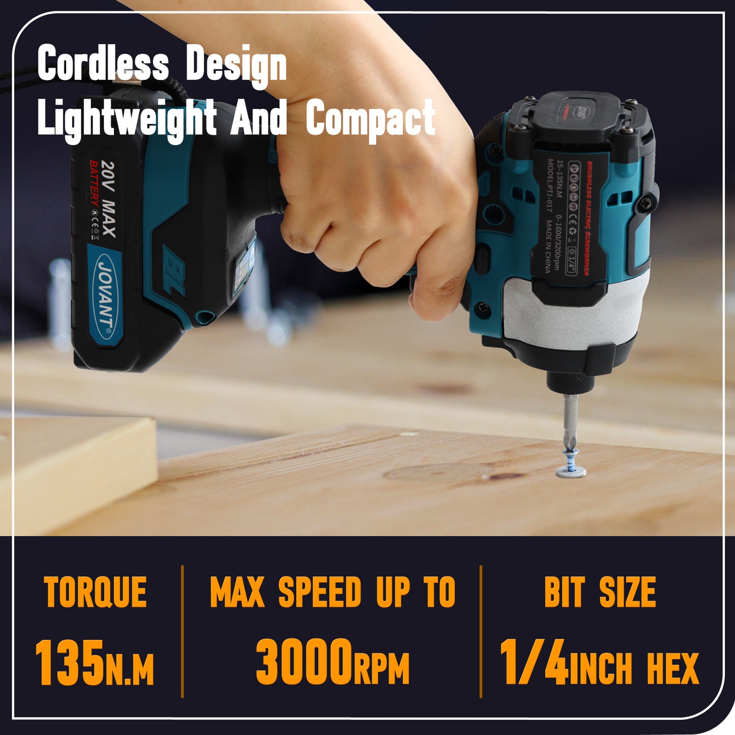 JOVANT 20V Brushless Impact Driver Kit with Battery and Charger