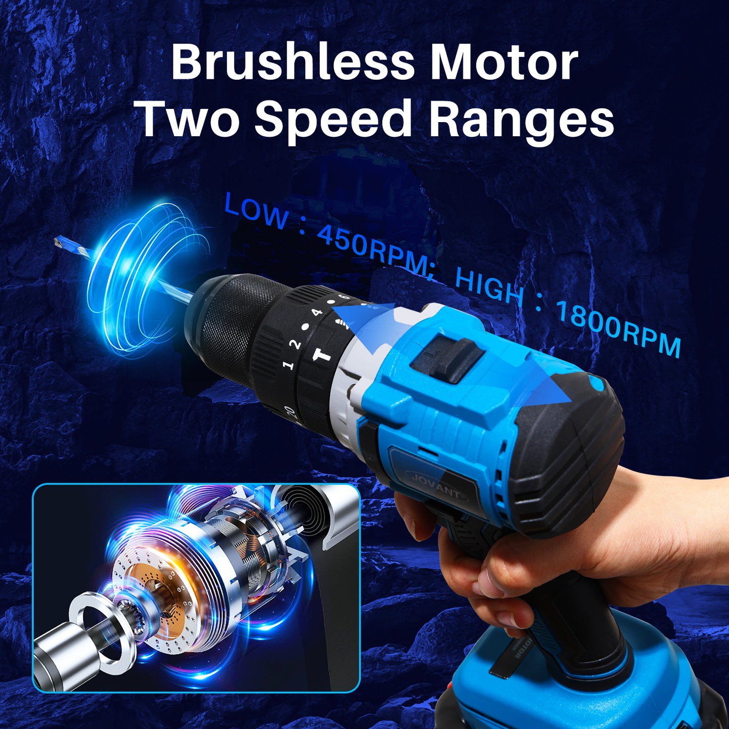 JOVANT Brushless Cordless Drill, 1/2'' Chuck, 20+2 Torque, Makita 18V Compatible