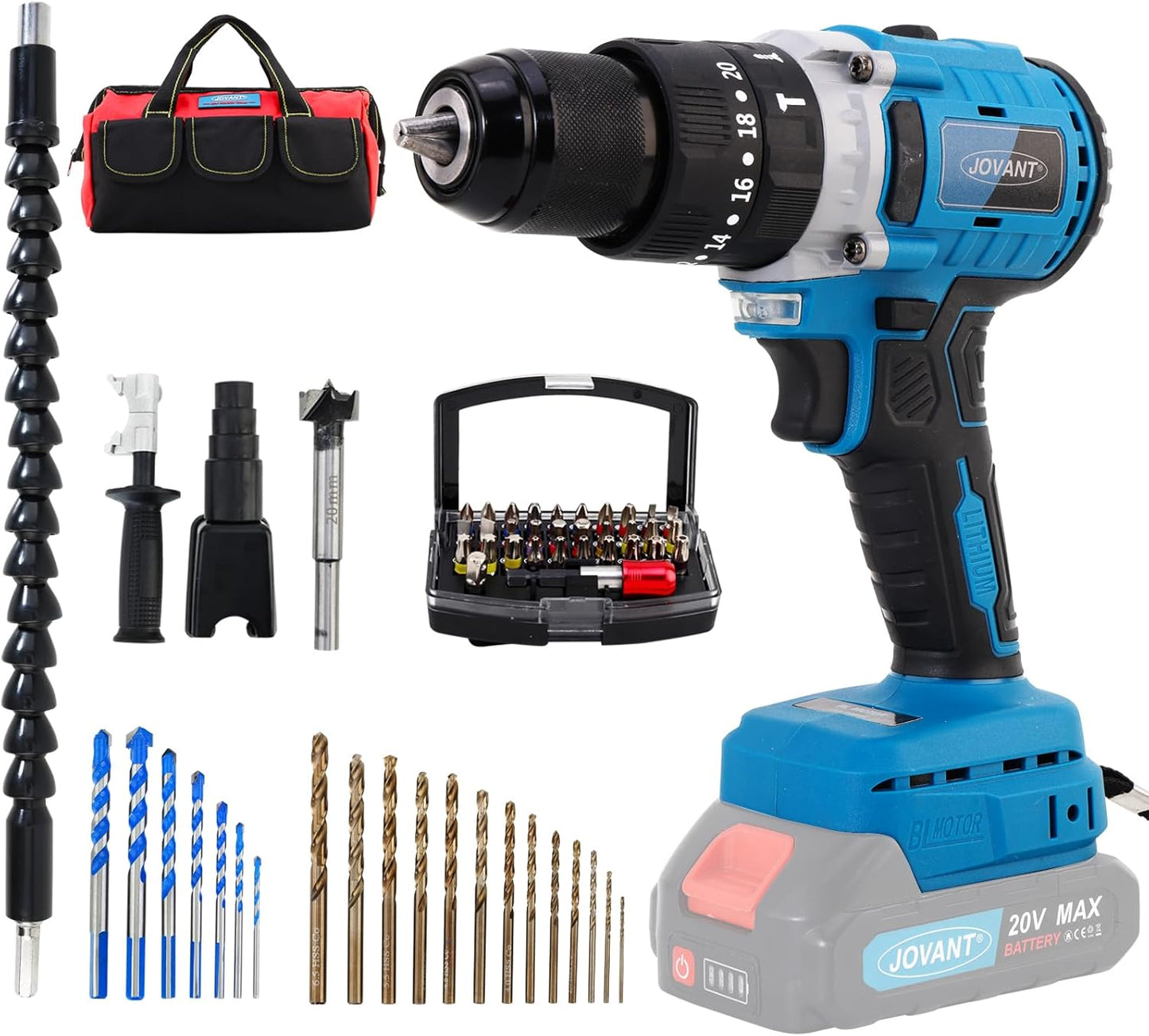 JOVANT Brushless Cordless Drill, 1/2'' Chuck, 20+2 Torque, Makita 18V Compatible