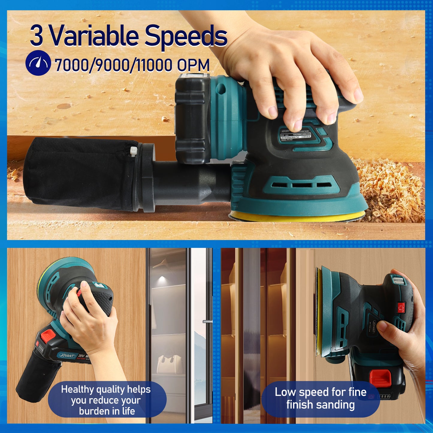 5" Brushless Orbital Sander with Dust Collector, Variable Speed