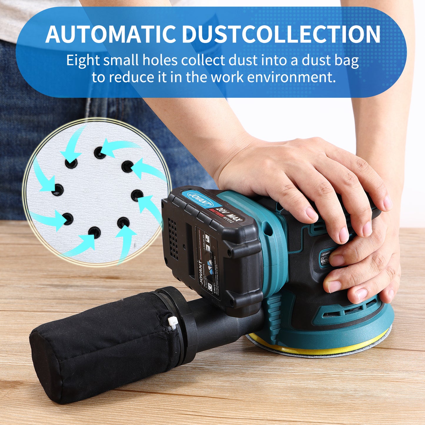 5" Brushless Orbital Sander with Dust Collector, Variable Speed