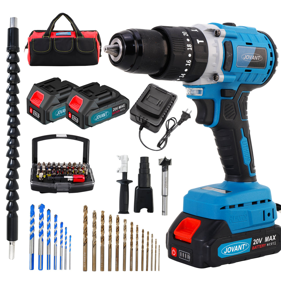 JOVANT Cordless Drill with 13pc Cobalt Bit Set and Battery