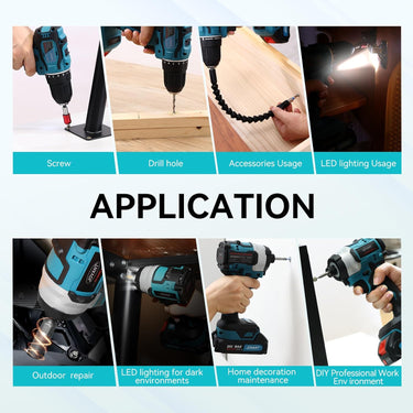 Cordless Drill and Impact Driver, Electric Drill and Impact Driver Combo Kit with 3/8-inch Electric Drill and 1/4-inch Impact Driver with 2 2A Batteries and 1 2.4A Charger
