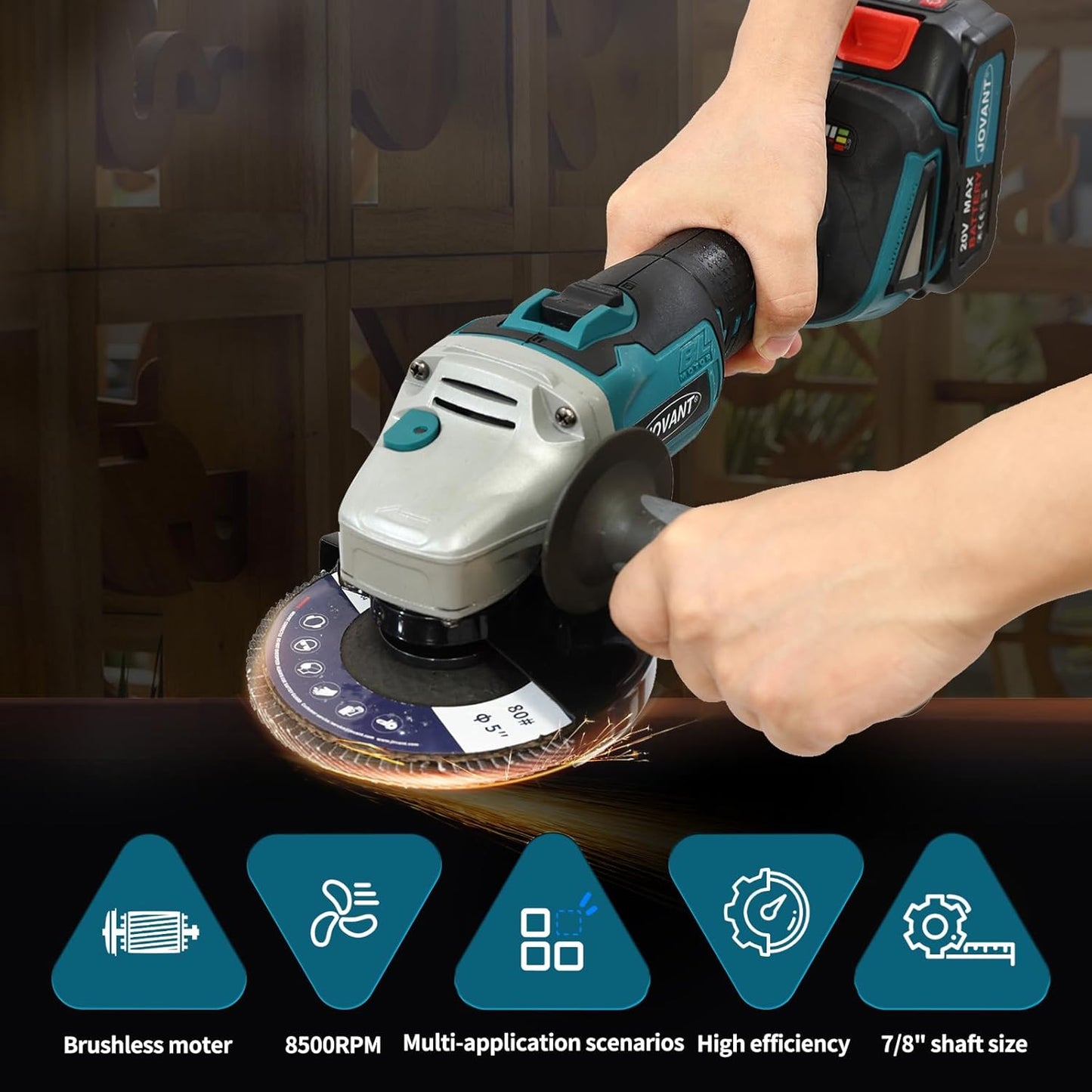 JOVANT 5" Cordless Grinder, Makita 18V Compatible (No Battery)