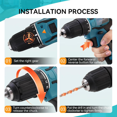 Cordless Drill and Impact Driver, Electric Drill and Impact Driver Combo Kit with 3/8-inch Electric Drill and 1/4-inch Impact Driver with 2 2A Batteries and 1 2.4A Charger