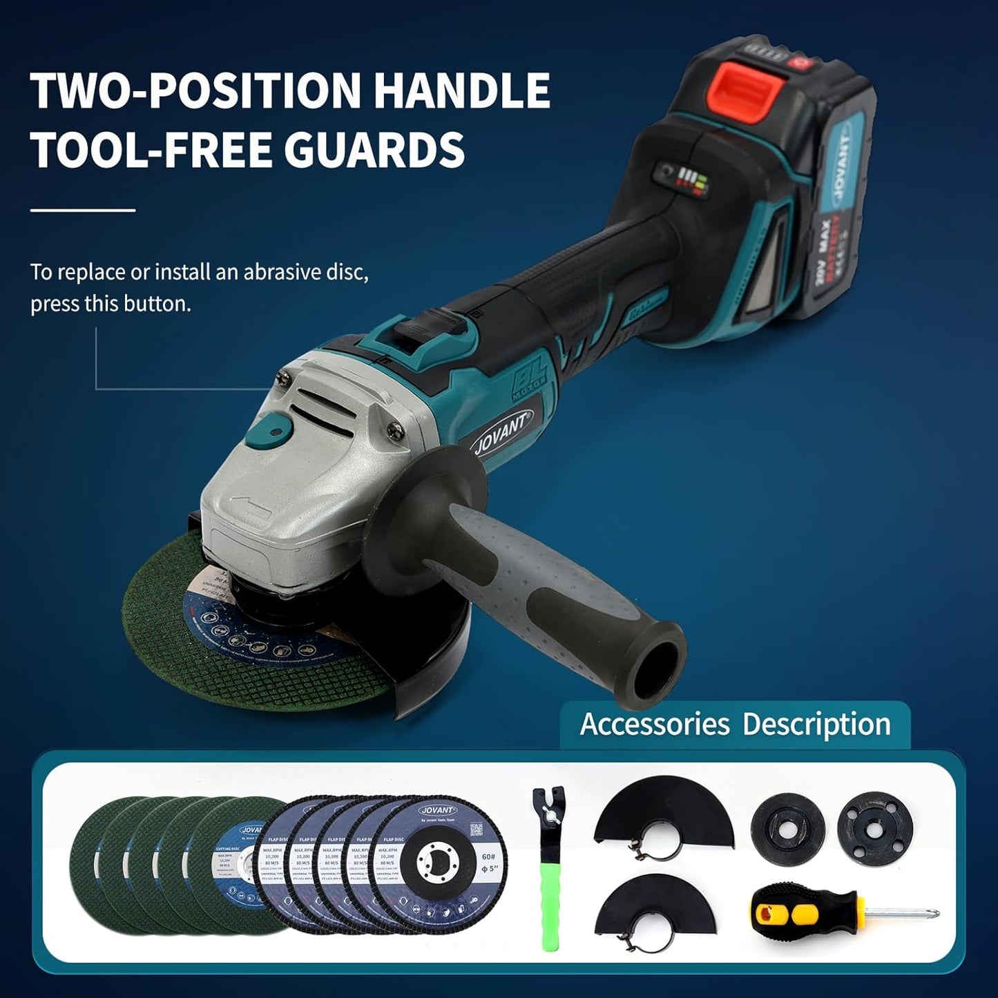 JOVANT 5" Cordless Grinder, 20V Battery & Charger