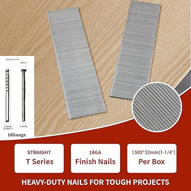 JOVANT 16 Gauge Finish Nails,1-1/4-Inch 16GA Straight Finish Nails Galvanized Finishing Nails (1500 pcs/box)
