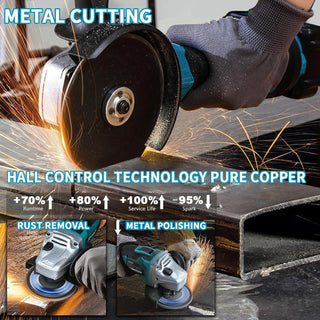 Handheld cordless angle grinder, ideal for woodworking, maintenance and renovation. Features replaceable grinding wheels to handle a wide range of applications.