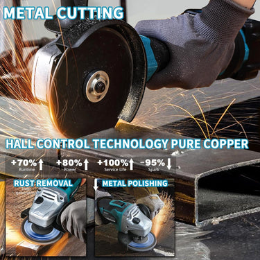 Handheld cordless angle grinder, ideal for woodworking, maintenance and renovation. Features replaceable grinding wheels to handle a wide range of applications.