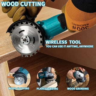 Handheld cordless angle grinder, ideal for woodworking, maintenance and renovation. Features replaceable grinding wheels to handle a wide range of applications.