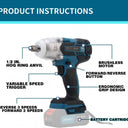 High-power cordless impact wrench for car tire removal, professional repair and DIY projects. Easily breaks loose stubborn and large fasteners.