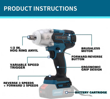 High-power cordless impact wrench for car tire removal, professional repair and DIY projects. Easily breaks loose stubborn and large fasteners.