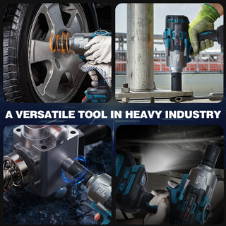High-power cordless impact wrench for car tire removal, professional repair and DIY projects. Easily breaks loose stubborn and large fasteners.