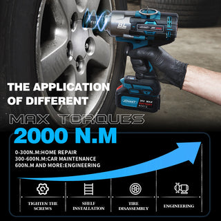 High-power cordless impact wrench for car tire removal, professional repair and DIY projects. Easily breaks loose stubborn and large fasteners.