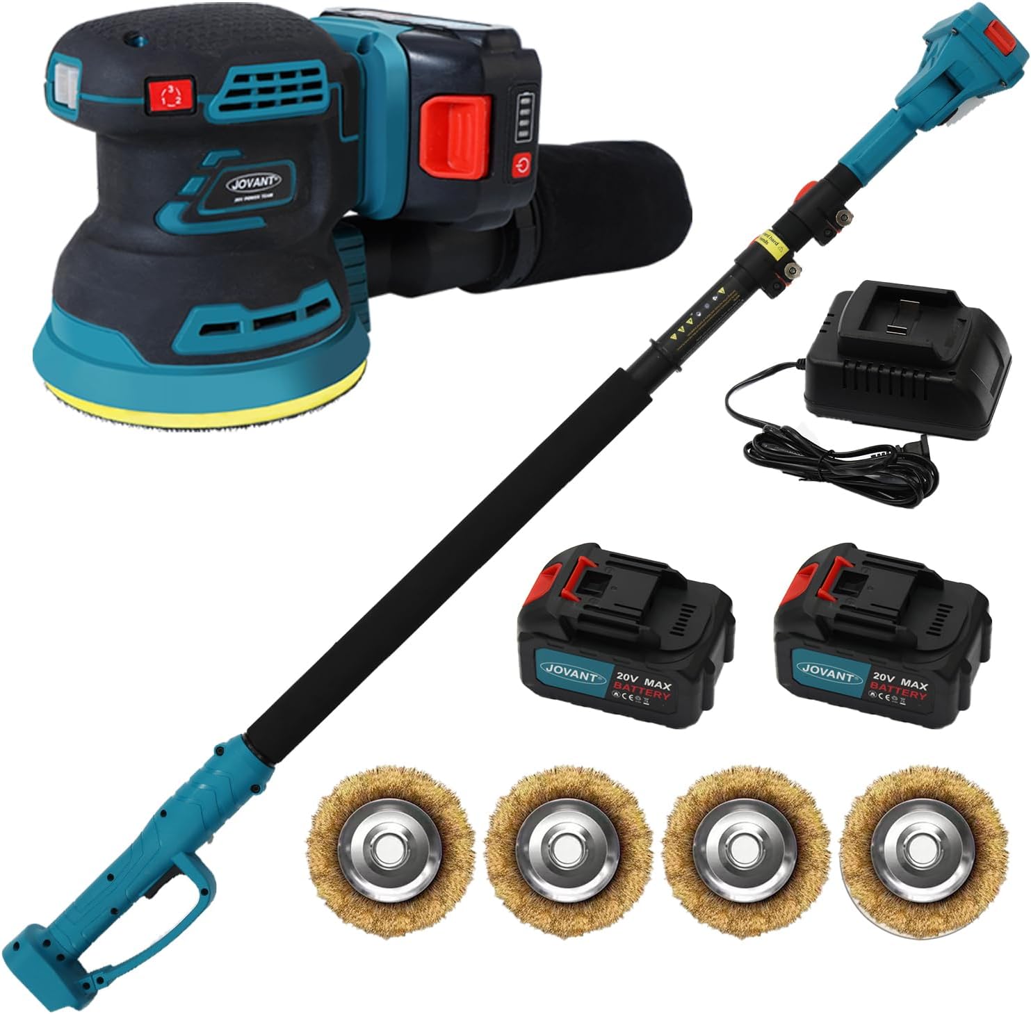 Small Hand Sanders Electric Orbit Sander Kit with 8.2ft Pole,20V Random Hand Sanders 4.0A ...