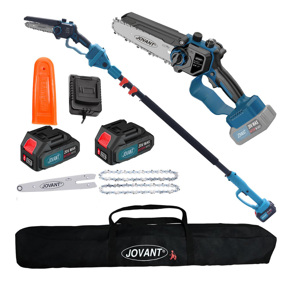 JOVANT Cordless Chainsaw & Extension Pole 2-in-1 Kit with 2pcs 4A Batteries