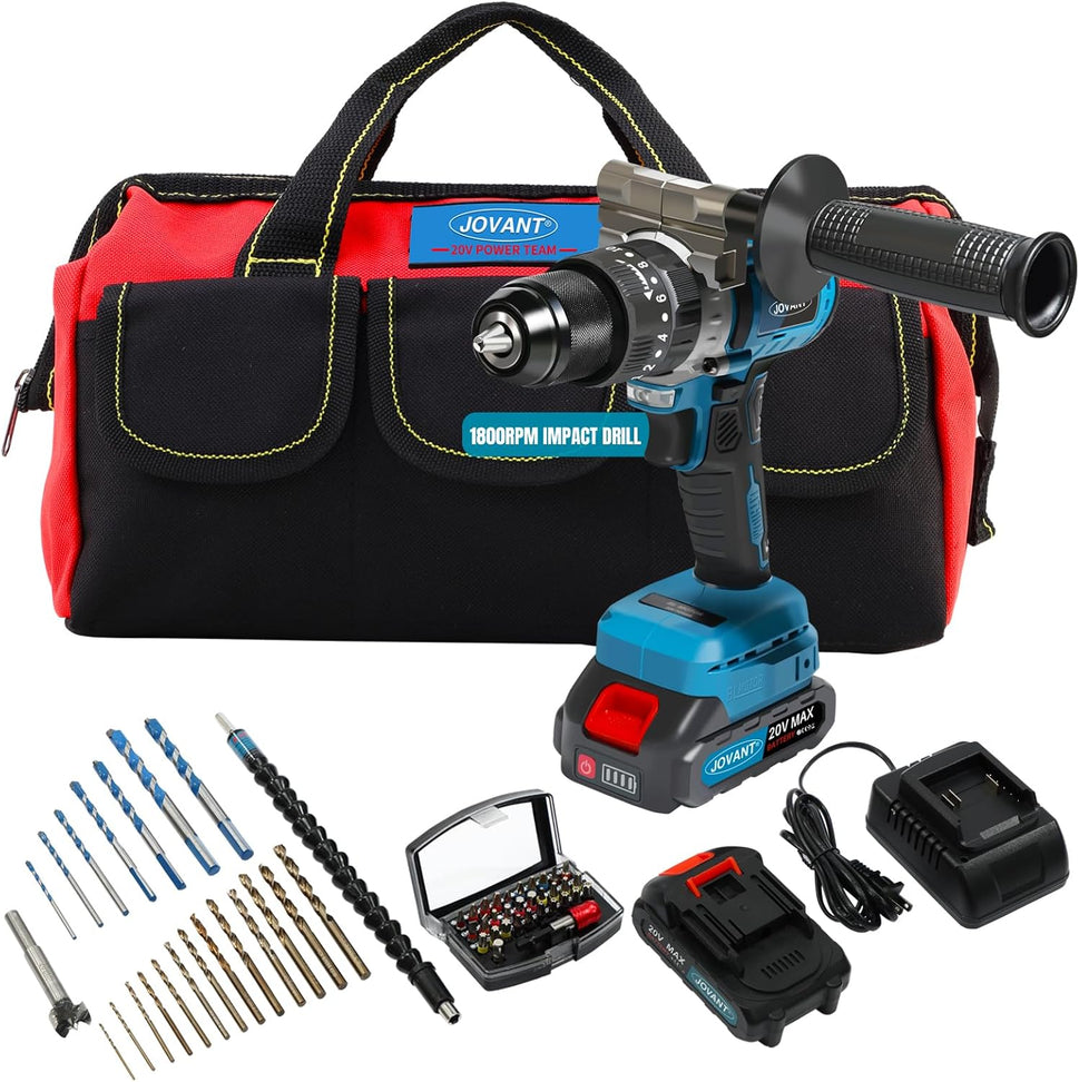 JOVANT Cordless Drill with 13pc Cobalt Bit Set and Battery