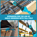 Telescopic Long Handle Angle Grinder, 2-in-1 design for high-altitude cutting and grinding. It can be used handheld as a regular cordless angle grinder, or attached to an extension pole for high work without a ladder.