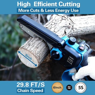 This mini 6 inch handheld chainsaw weighs only 2.59 lbs, is easy for one-handed opeat without effort