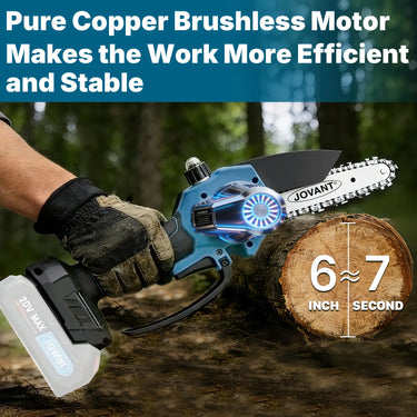 This cordless electric chainsaw combines professional-grade performance with the convenience of battery-powered operation