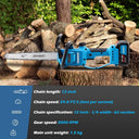 12 inch mini chainsaw with a larger cutting size, the 12-inch cordless Mini Chain Saw effortlessly handles bigger wood. Experience greater power and versatility, making it the superior choice for any demanding task.