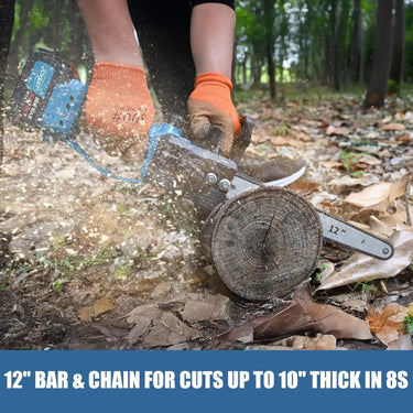 12 inch battery chainsaw enhances the cutting power of a battery chain saw, while significantly reducing its weight.