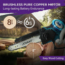 The 8-inch mini cordless chainsaw with an 8-inch guide plate and chain,equipped with a powerful motor