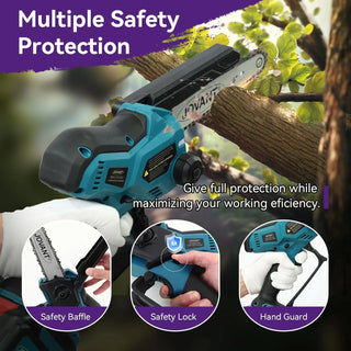 8 Inch Mini Chain Saw Electric Chain Saw with 880W high power brushless motor,super high chain speed of 33 ft/sec cuts 8 inch diameter logs in just 5 seconds